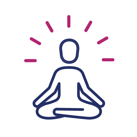 Outline of blue person meditating to represent being mindful.